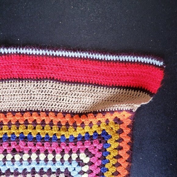 Vintage Multicolor Granny Square Knit Crocheted Afghan Throw Bedspread 68" x 83" - Picture 3 of 7